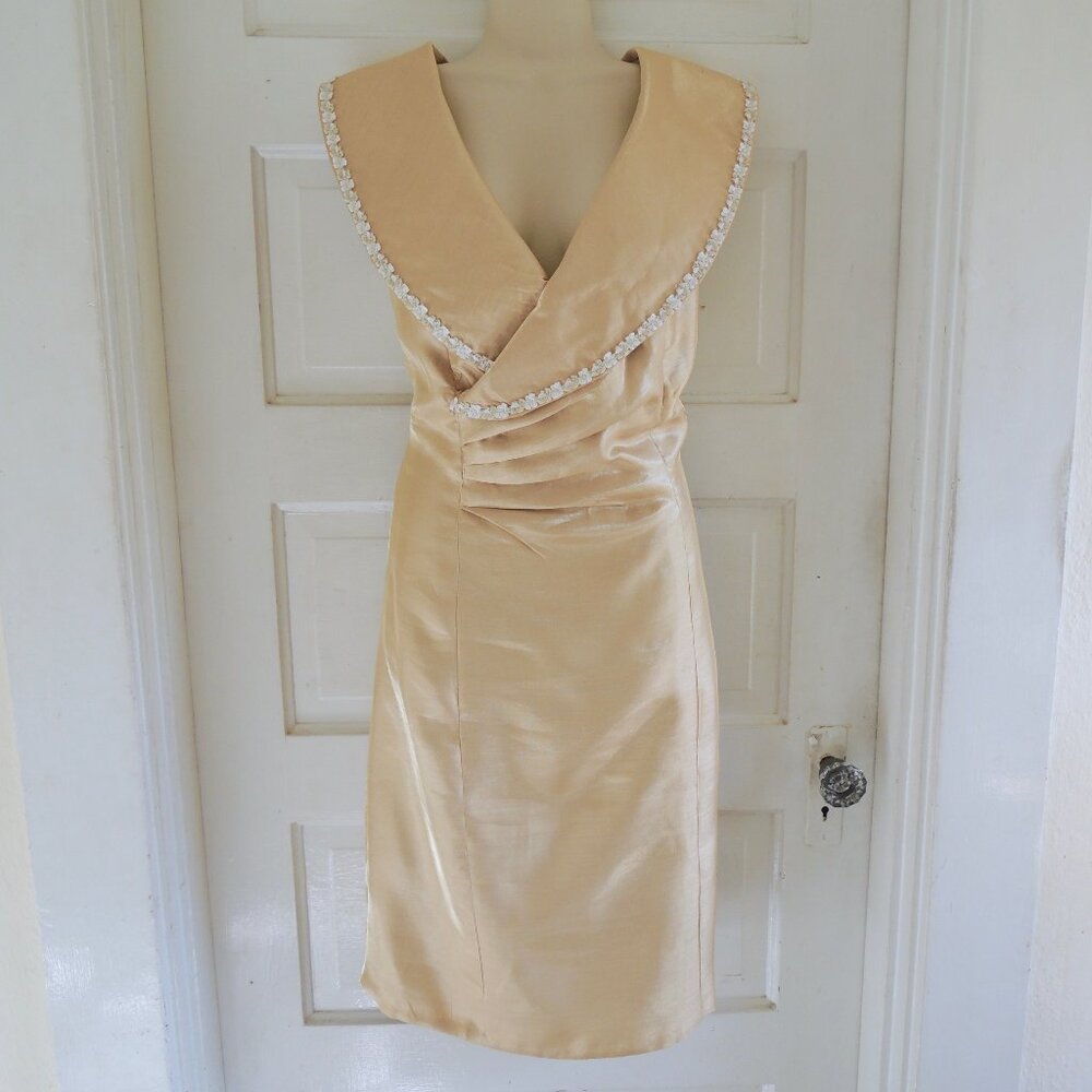 Gold Shimmery Ruched Retro 60s Costume Cosplay Cocktail Dress L/XL